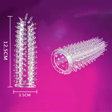 Load image into Gallery viewer, Silicone Spike Dotted Ribbed Condoms Time Delay Lasting Reusable Penis Rings Crystal Cock Ring Penis Extension Sleeve for Men