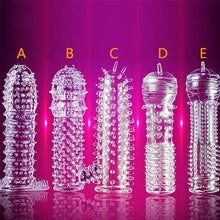 Load image into Gallery viewer, Silicone Spike Dotted Ribbed Condoms Time Delay Lasting Reusable Penis Rings Crystal Cock Ring Penis Extension Sleeve for Men