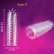 Load image into Gallery viewer, Silicone Spike Dotted Ribbed Condoms Time Delay Lasting Reusable Penis Rings Crystal Cock Ring Penis Extension Sleeve for Men