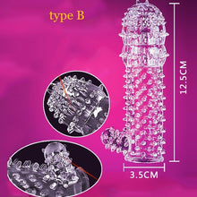 Load image into Gallery viewer, Silicone Spike Dotted Ribbed Condoms Time Delay Lasting Reusable Penis Rings Crystal Cock Ring Penis Extension Sleeve for Men